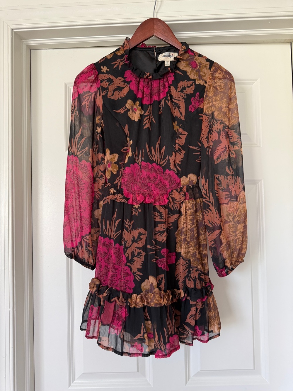 Anthropologie Sheer Floral peony open back tiered flowy Ruffle Mini Dress